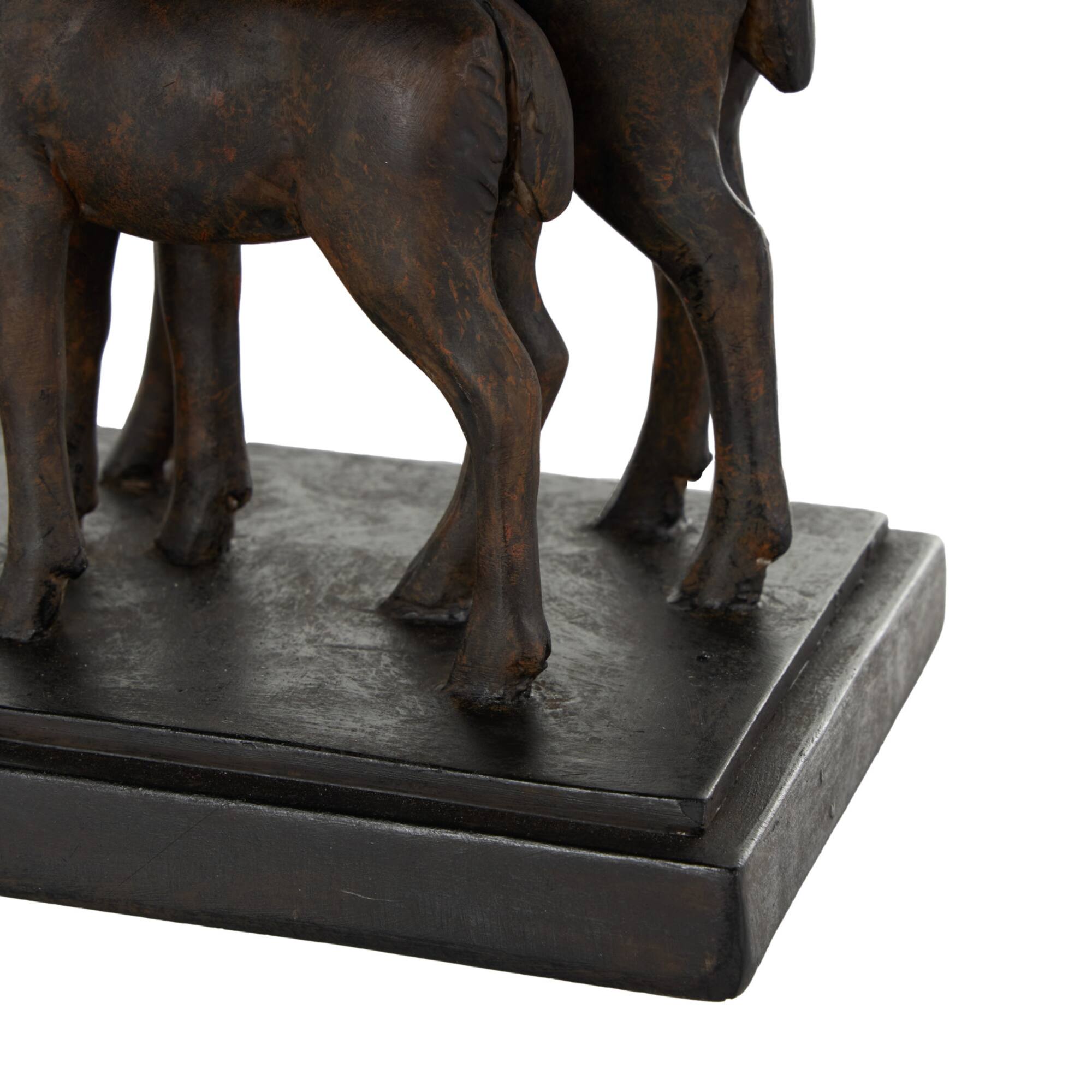 19.75" Black Elephant Walking Sculpture with Dark Brown Deer